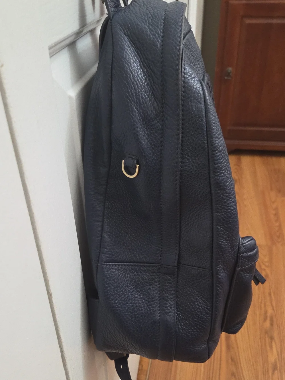 Tory Burch Navy Blue Logo Pebbled Leather Backpack